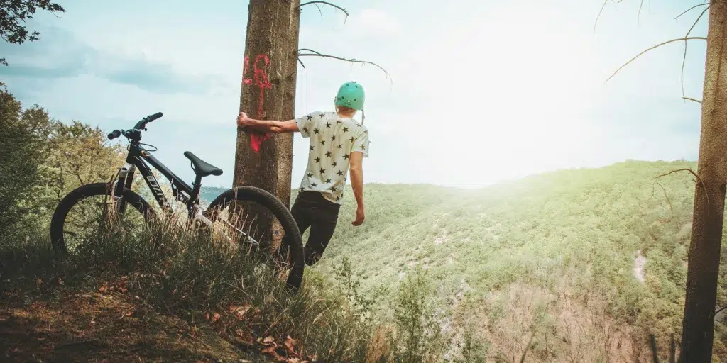 La imagen muestra una persona observando un paisaje de naturaleza.